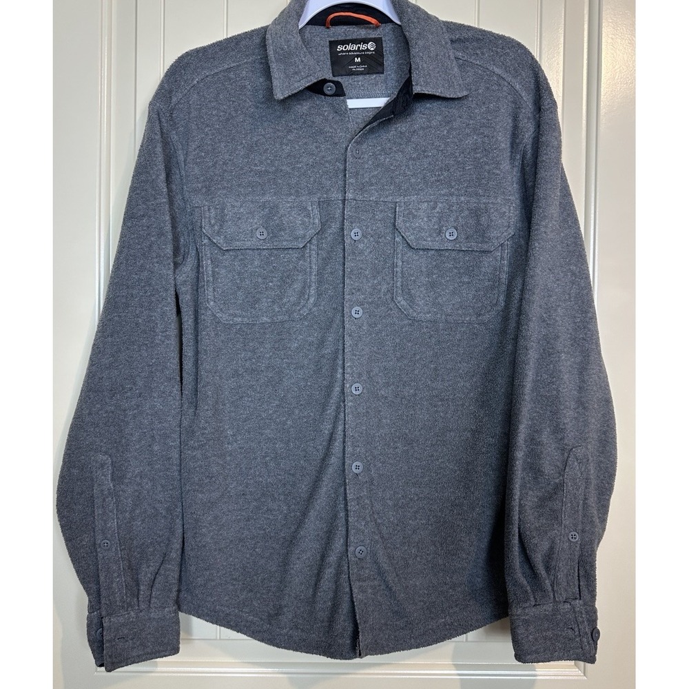 Solaris Mens‎ Fleece Shirt Gray Button Up Casual Outdoor Gorpcore Hiking Sz M